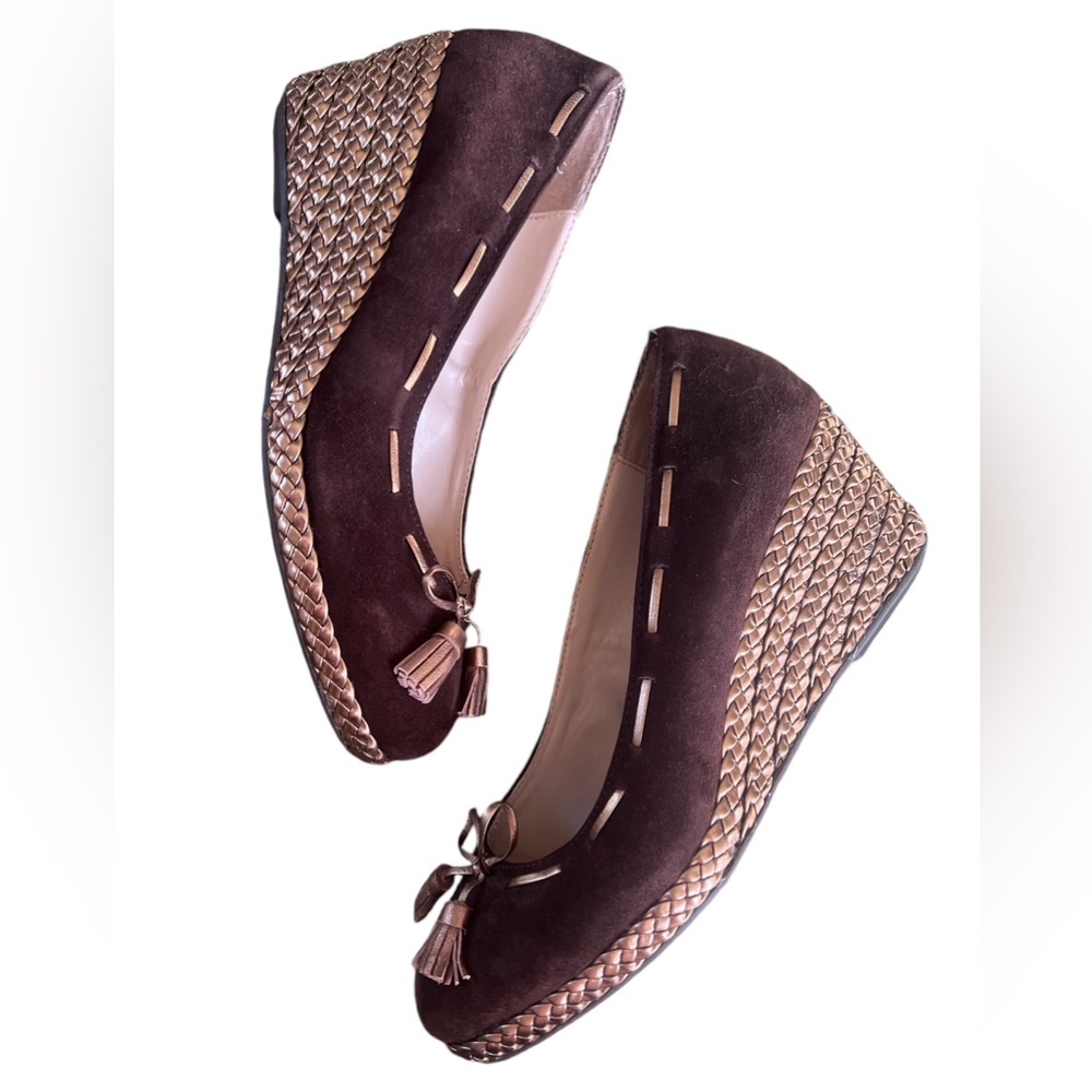 Lauren Ralph Lauren Brown Suede Wedge Espadrille Tassel Shoes